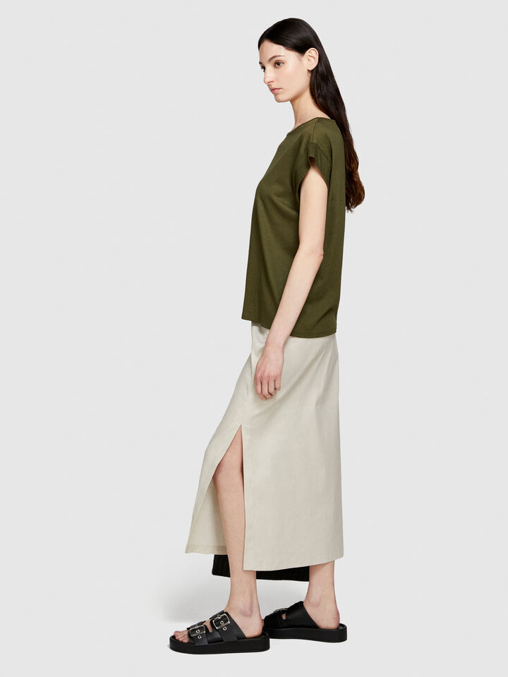 Slub t-shirt - women's short sleeve t-shirts - Military Green | Sisley image number 2